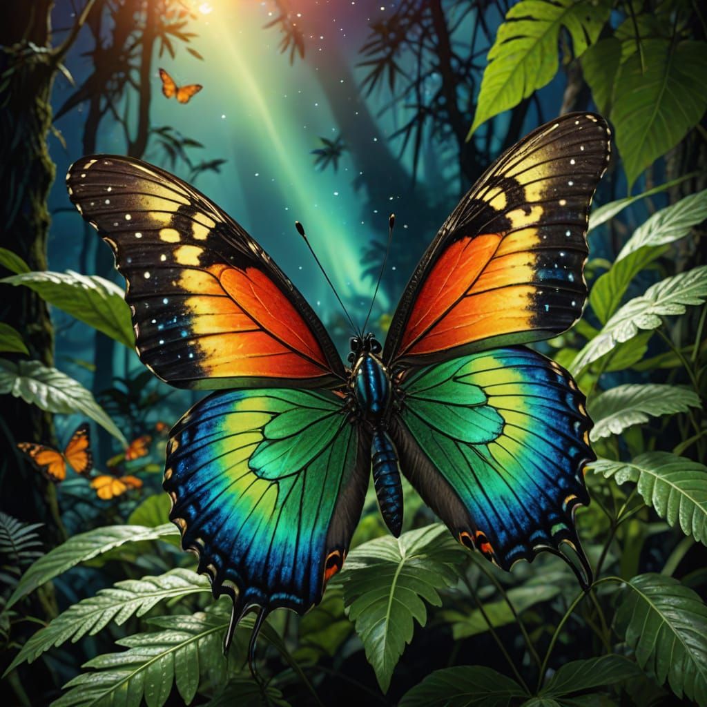 Ethereal Biopunk Butterfly in Celestial Sunset