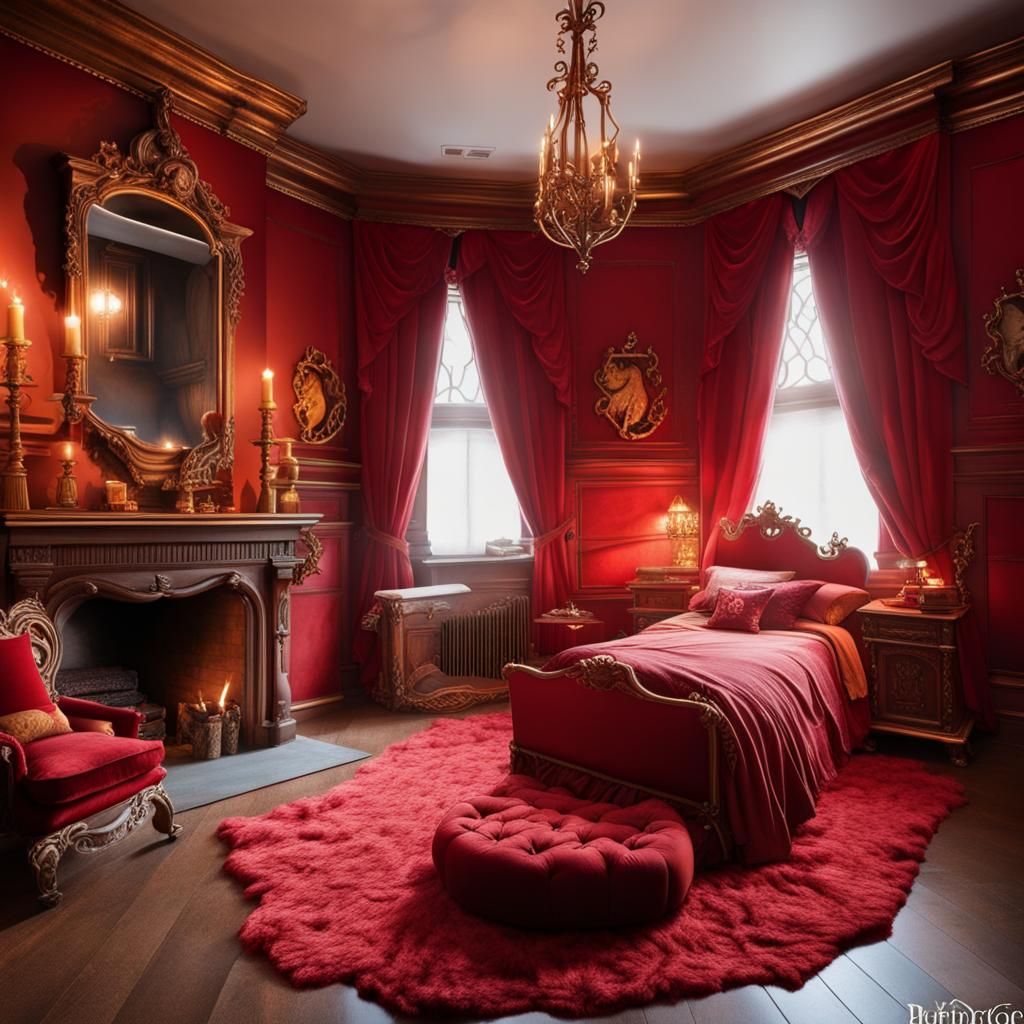 Gryffindor Girls Room with Rococo Fireplace