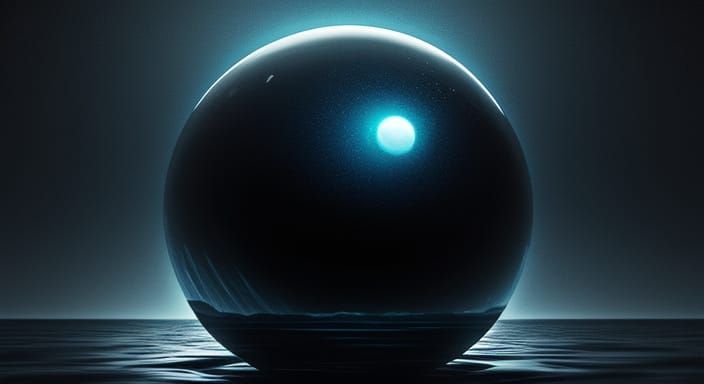 Mysterious Obsidian Orb Levitating Above Dark Water