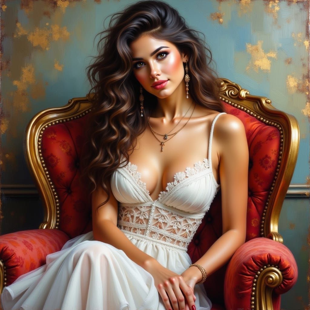 Elegant Princess in a Pensive Mood, Fine Art Oil Painting