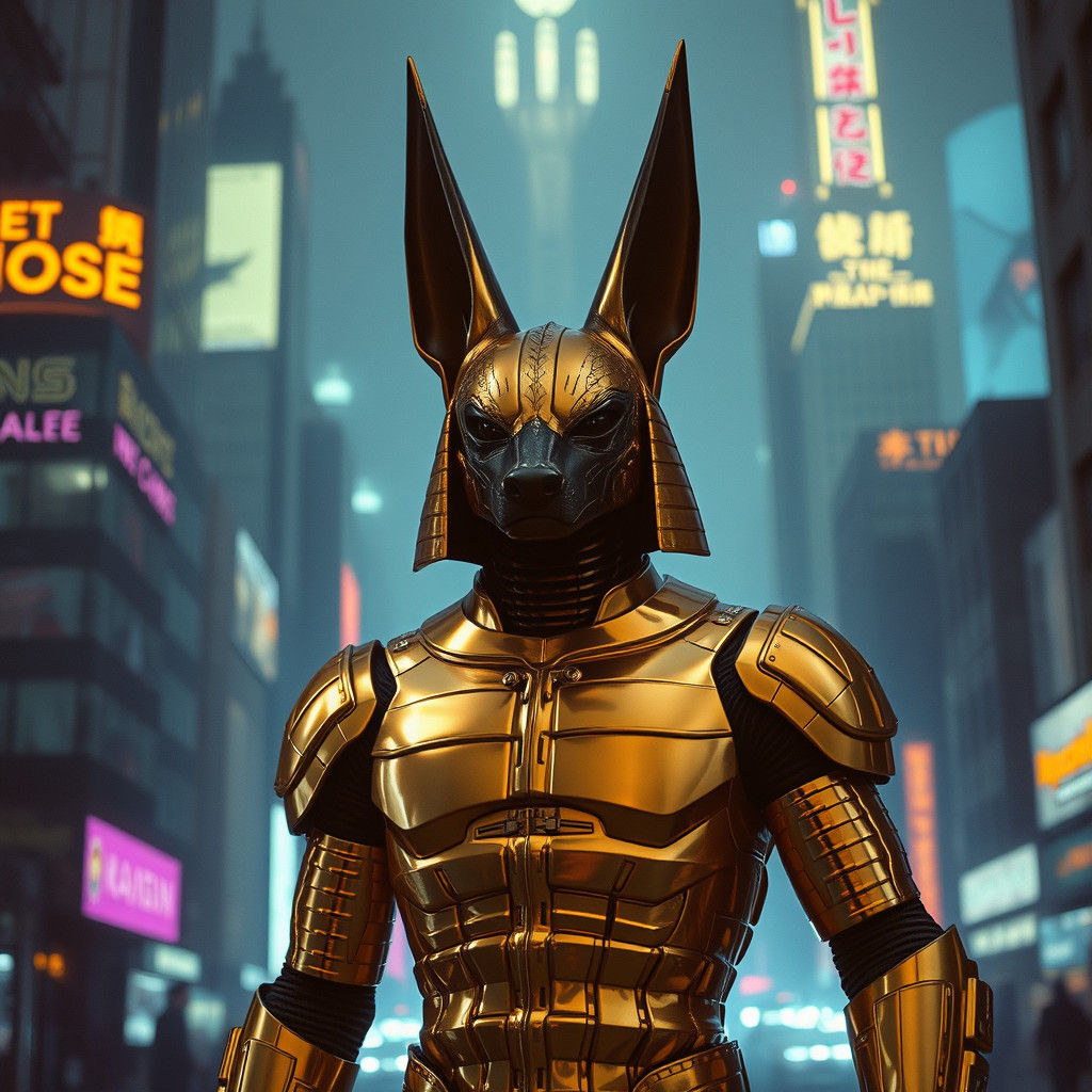 Cyberpunk Anubis in Golden Armor