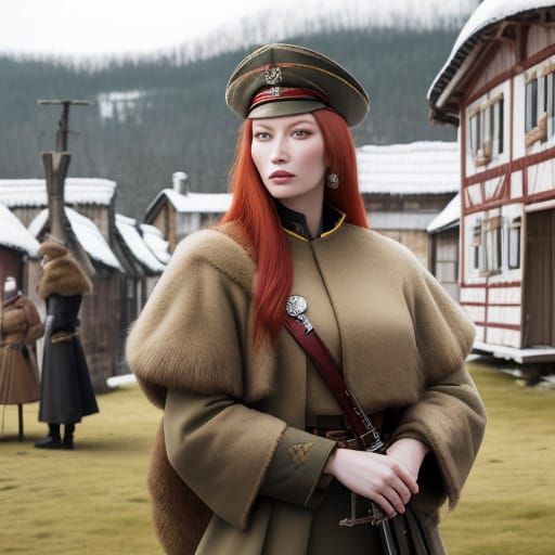 Cossack Woman in Winter Village Digital Portrait