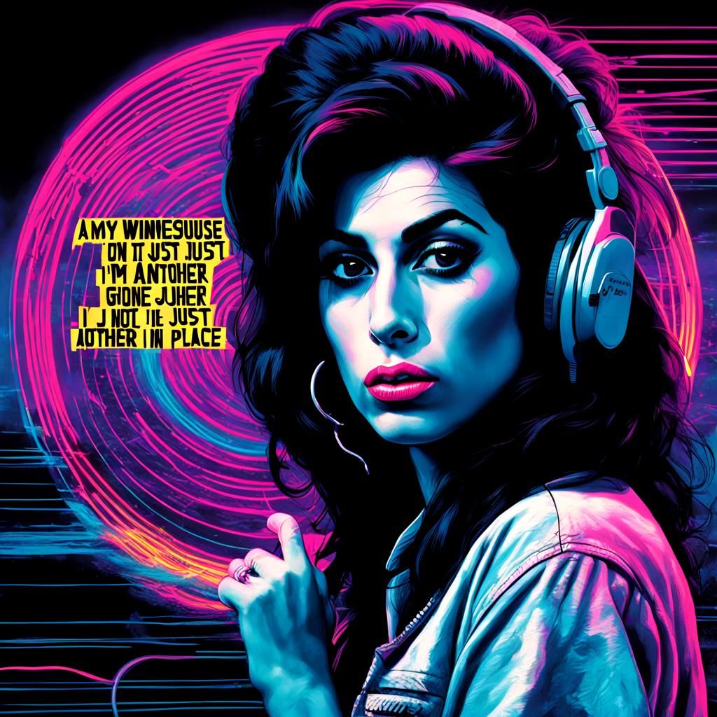 Amy Winehouse Record Cover in Synthwave Style