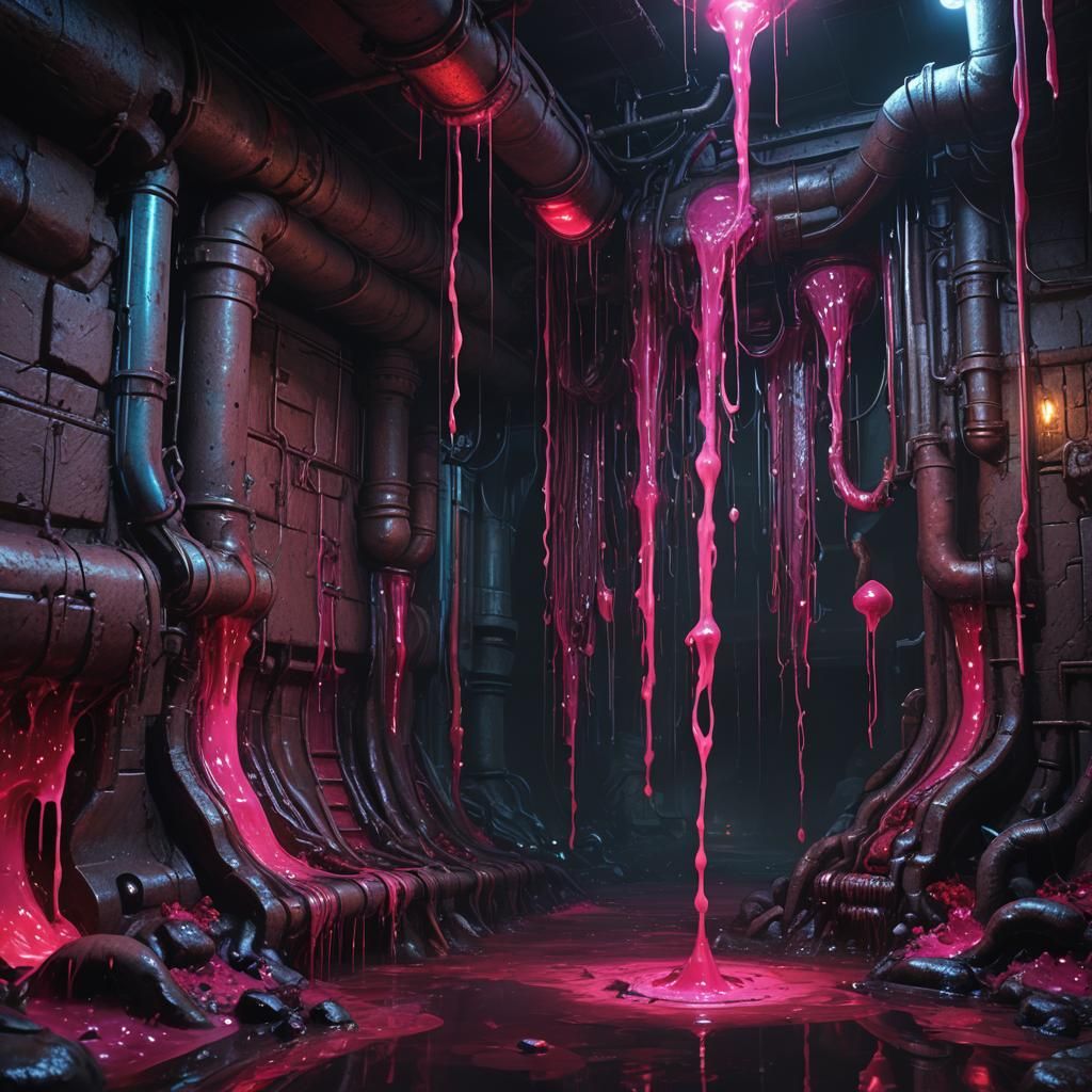 Dark Fantasy Sewers with Oozing Red Paint