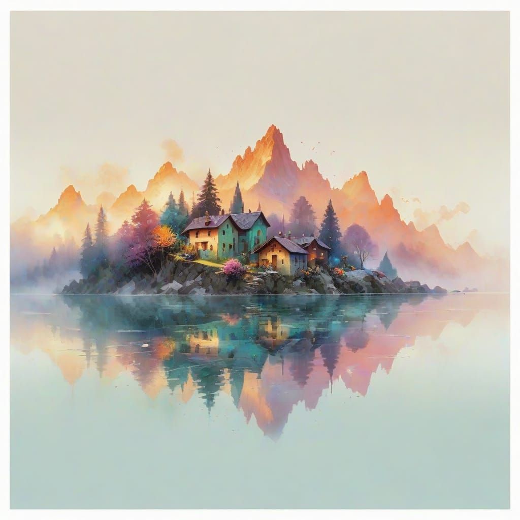 Italian Alpine Village with Turquoise Stream