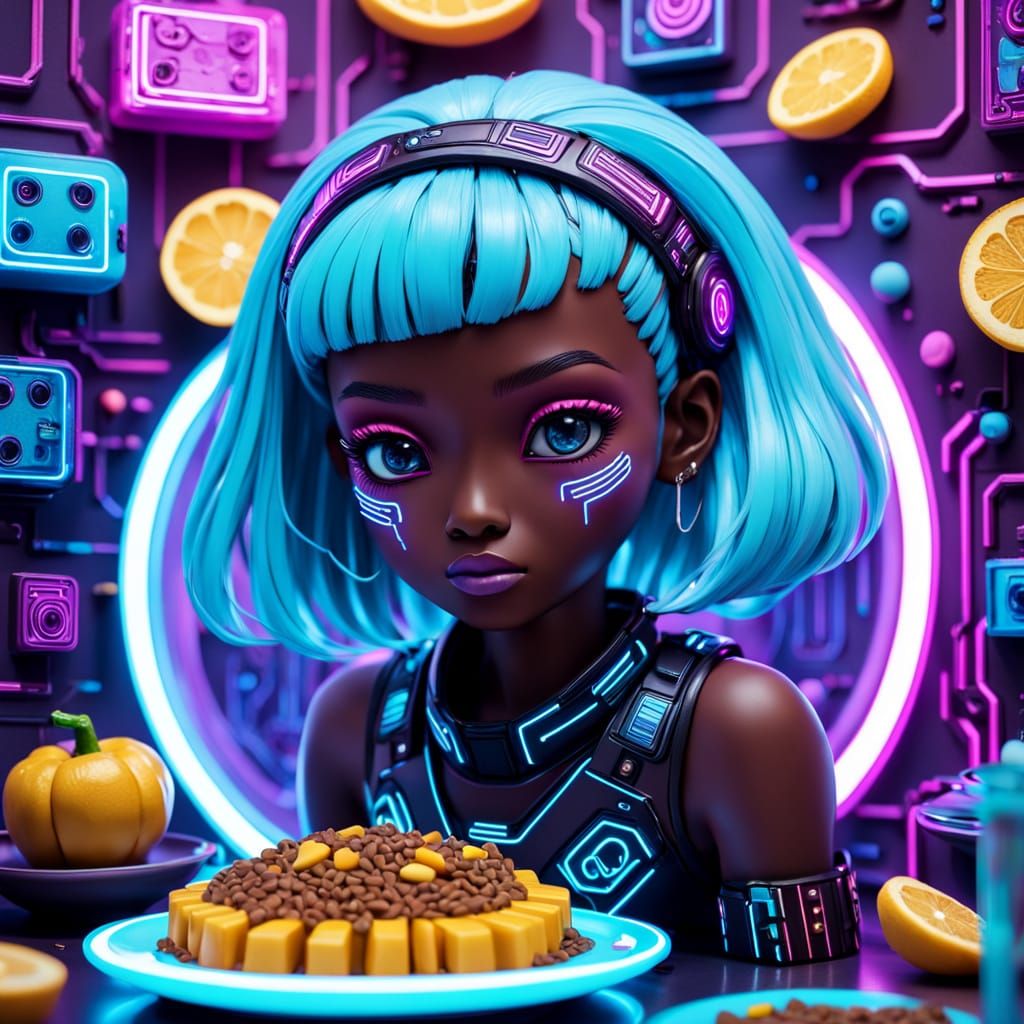 Cyberpunk Kawaii Food Photography in Neon Colors