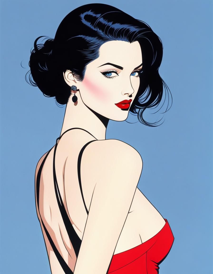 Elegant Woman with Raven Hair in Nagel Style