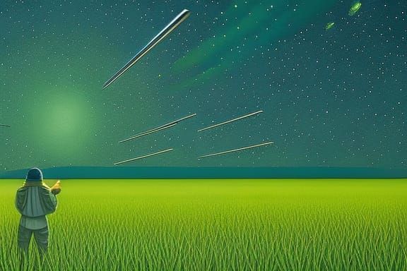 Boy Gazing at Stars in Lush Field