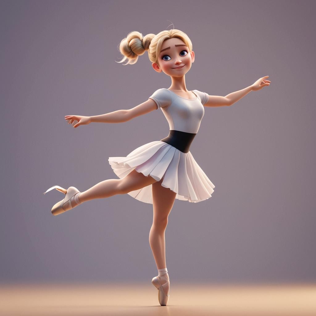 Blonde Ballerina in Bun: 3D Digital Art