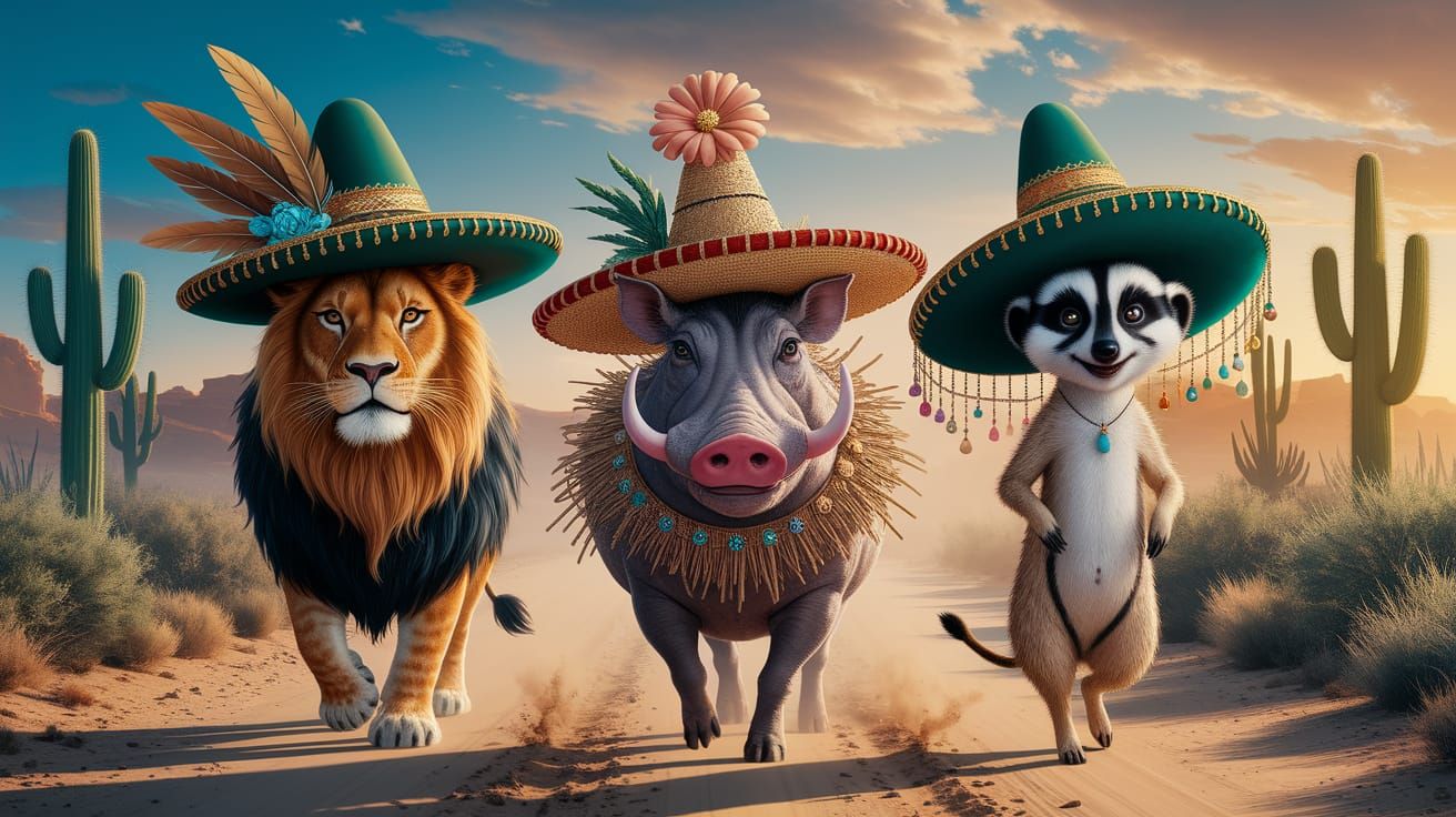 Animals on Desert Path at Golden Hour