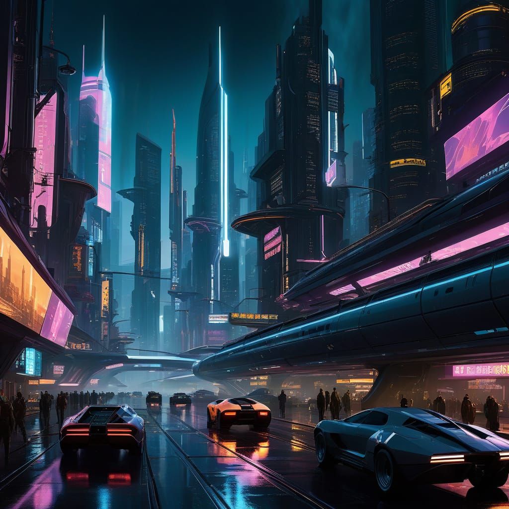 Cyberpunk Megalopolis at Night: A Futuristic Urban Dystopia