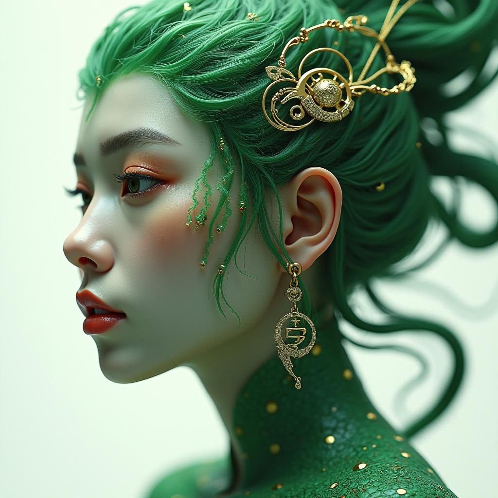 Jade Pendant Character Portrait in Art Nouveau Style