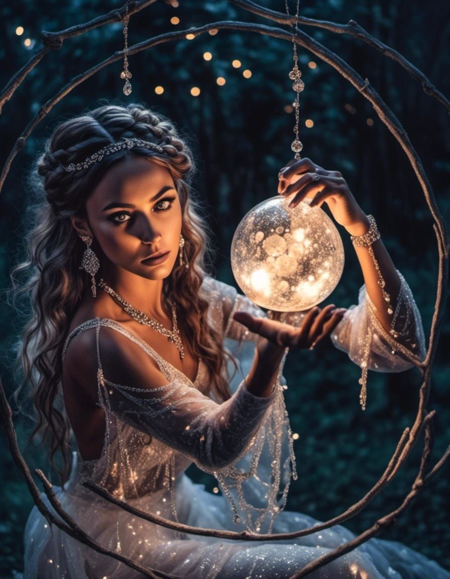 Mystical Gypsy Woman Gazing into Crystal Ball