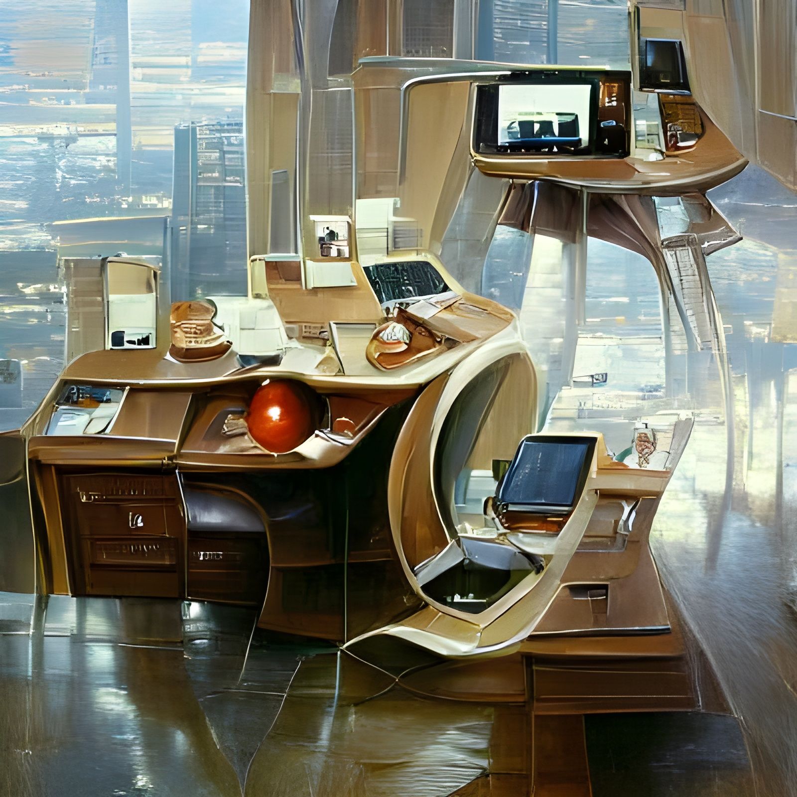 Futuristic Office in Oil Painting Style