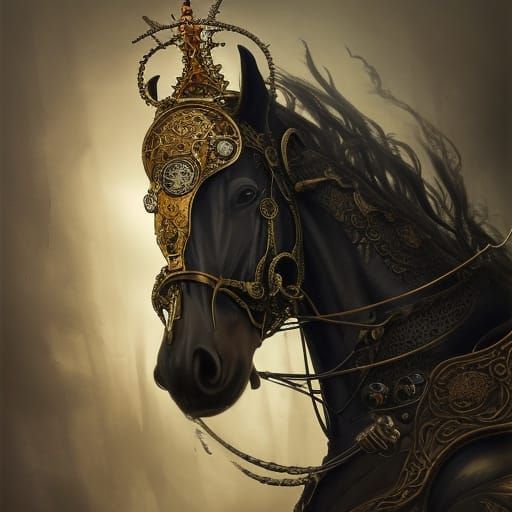 Steampunk Gothic Horse Portrait in Dark Armor