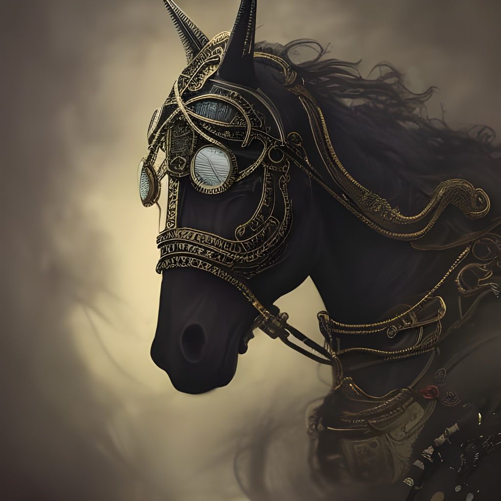 Steampunk Horse Portrait in Dark Gothic Style