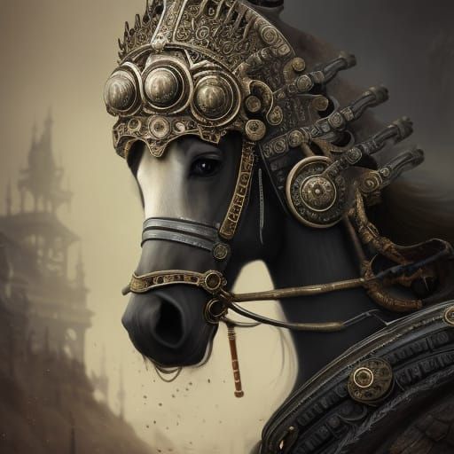 Steampunk Gothic Horse Portrait in Detailed Fantasy Art