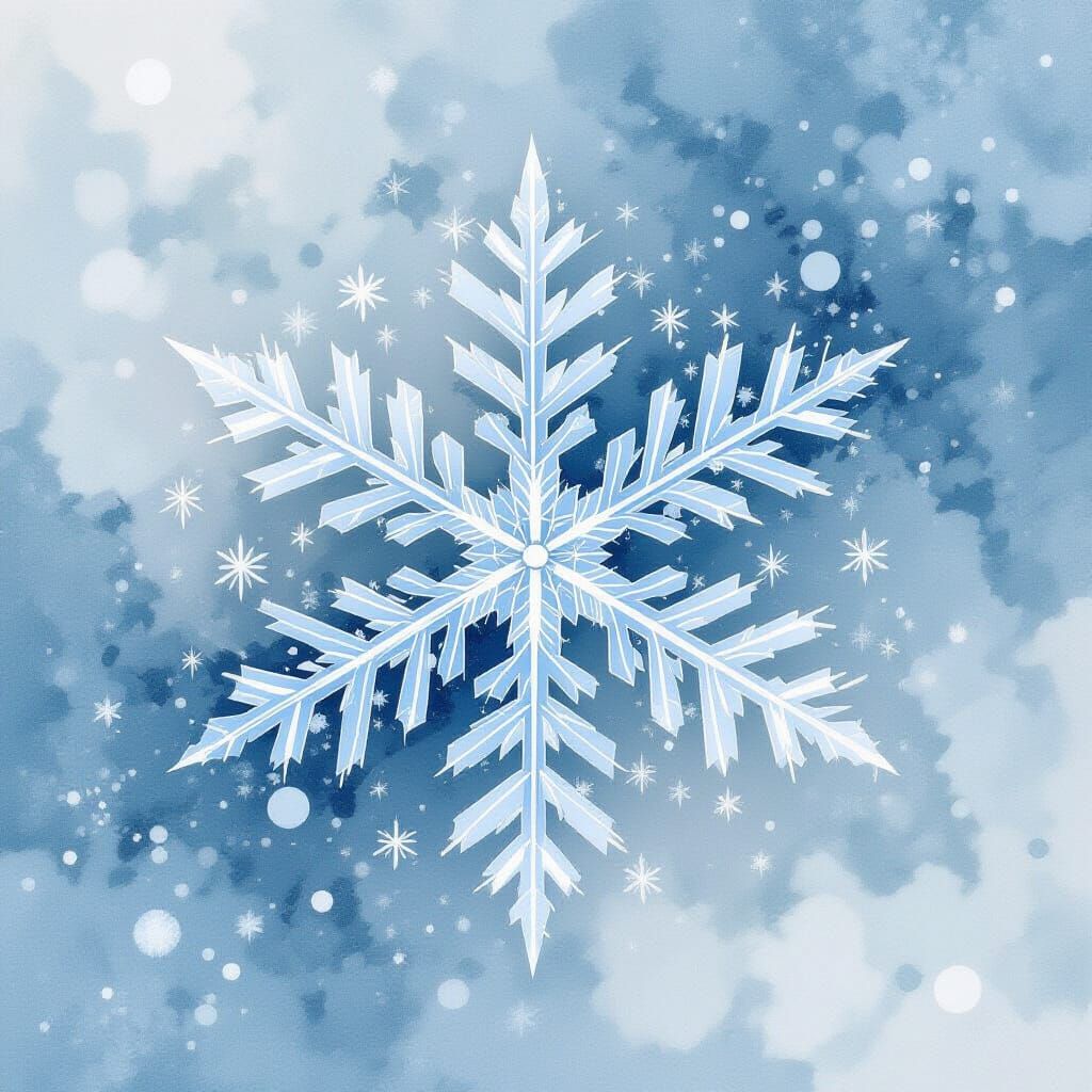 Delicate Snowflake Falling: Digital Painting and Watercolor