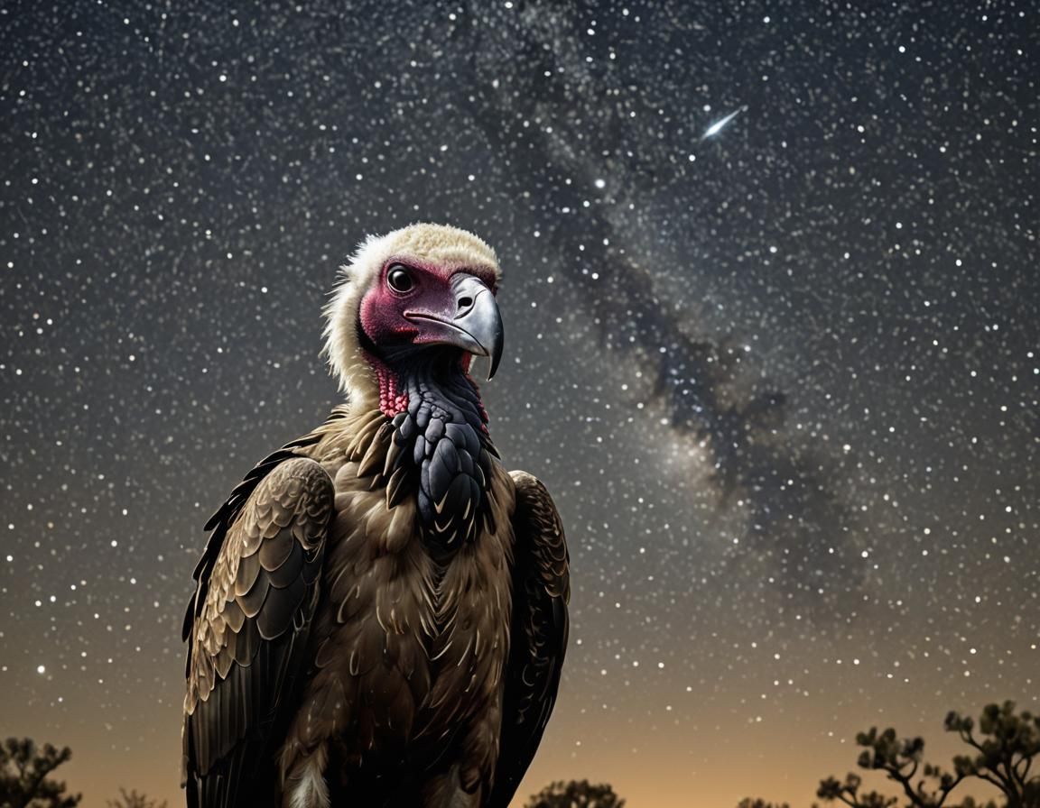 Starry Vulture Silhouette in Night Sky