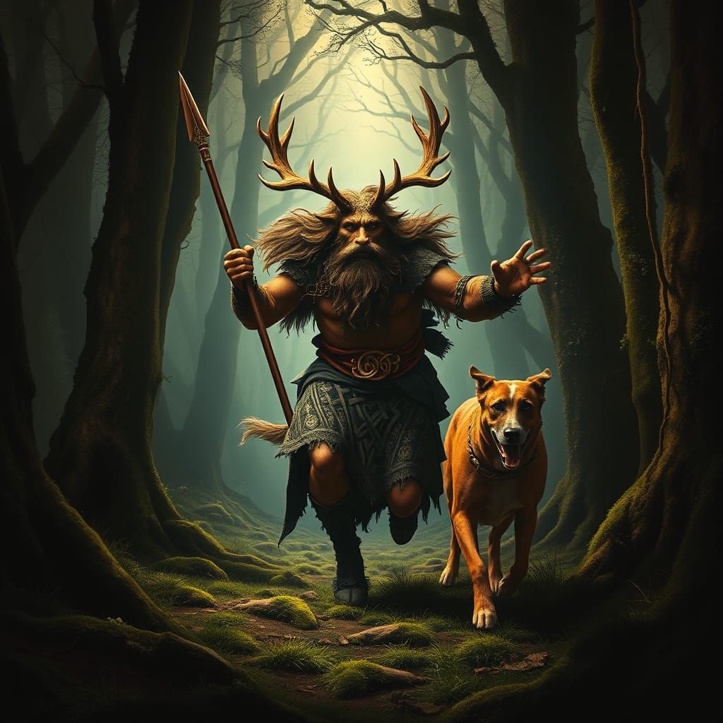 Cernunnos, Celtic God of the Hunt in Mystical Forest