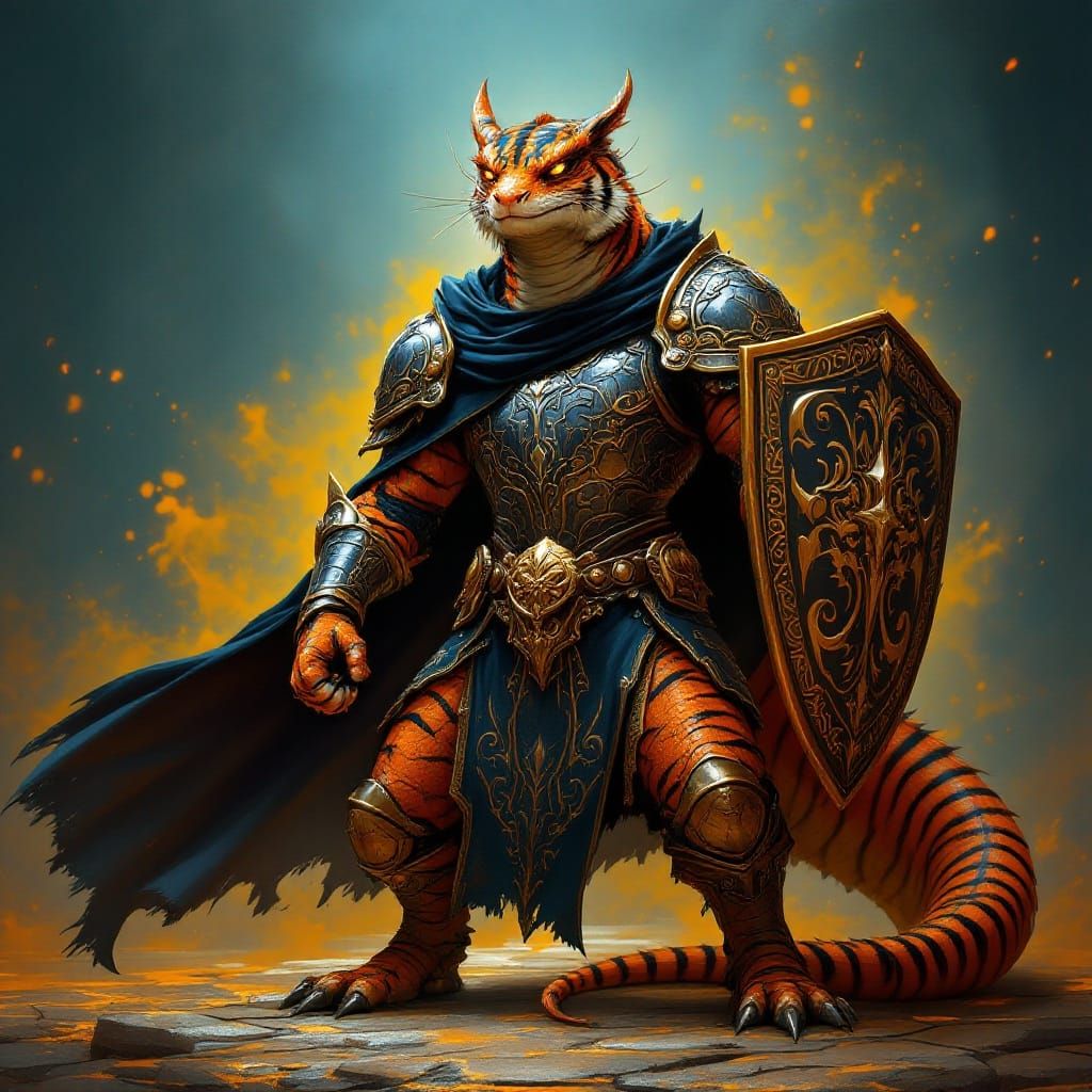 Majestic Tiger Salamander Knight in Fantasy Armor