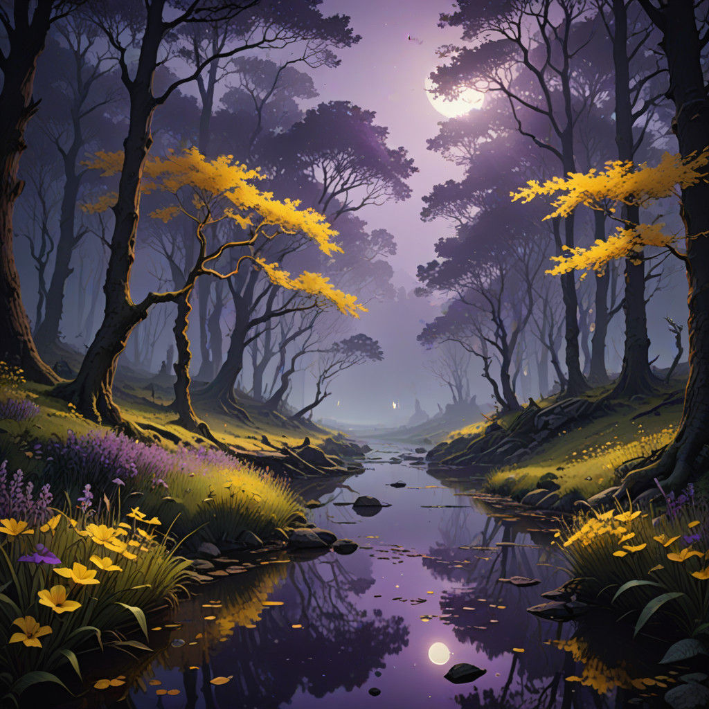 Foggy Forest River in Dark Fantasy Style