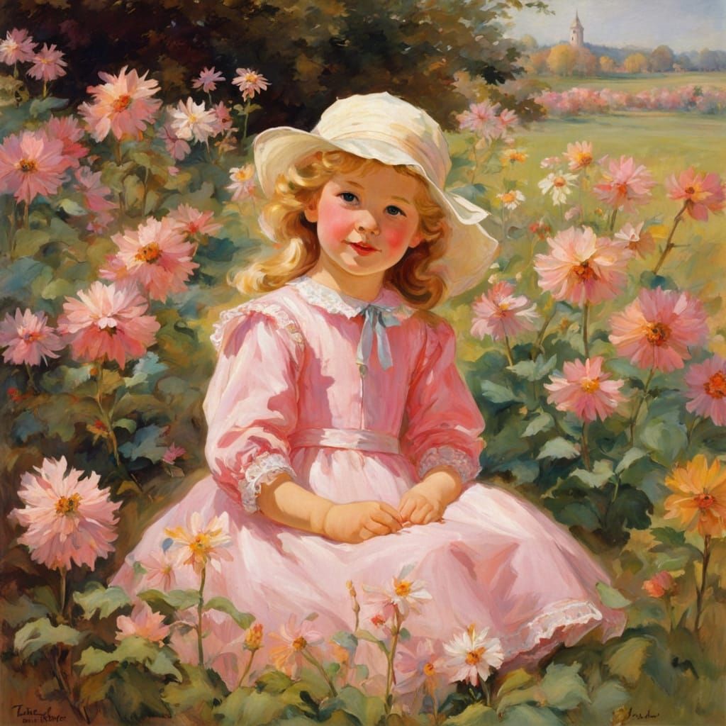 Girl in Pink Dress in Field