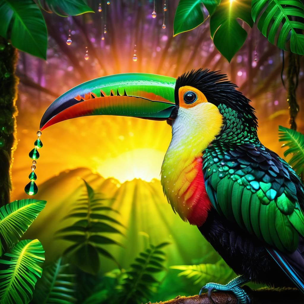 Flaming Toucan with Bioluminescent Feathers