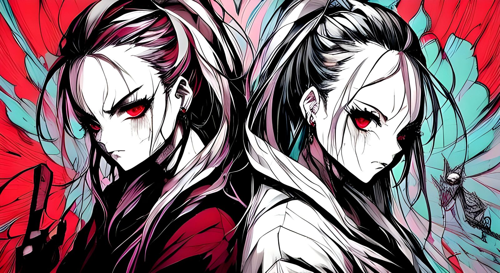 Surreal Anime-Inspired Woman Emerges from Shadowy Back, Arme...