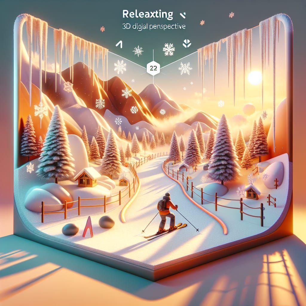 Relaxing 3D Skiing Game Scene at Sunset