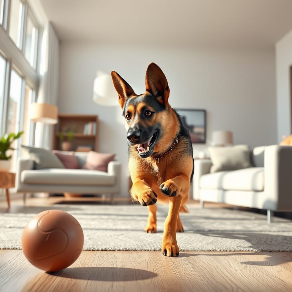German Shepherd Plays Fetch: 3D Pixar-Style Rendering