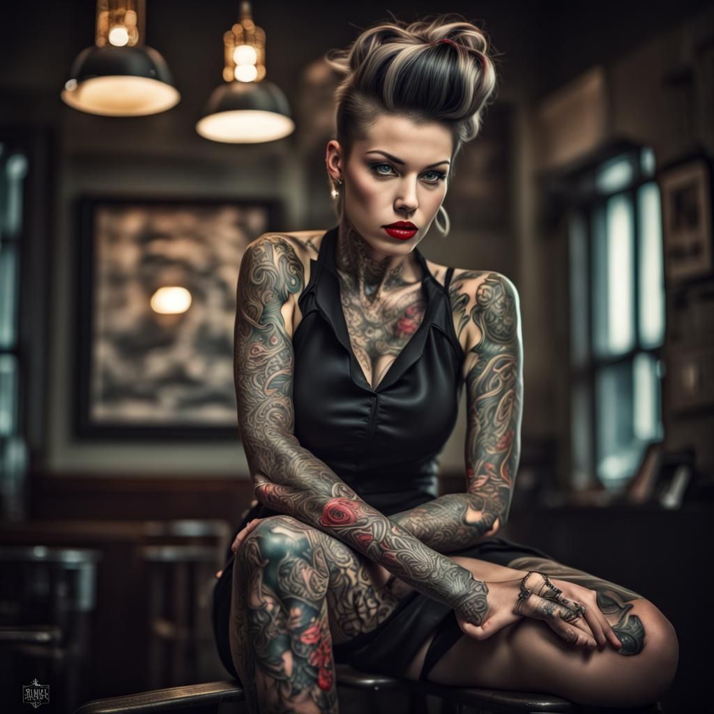Rockabilly Tattoo Girl in Hyperrealistic Style