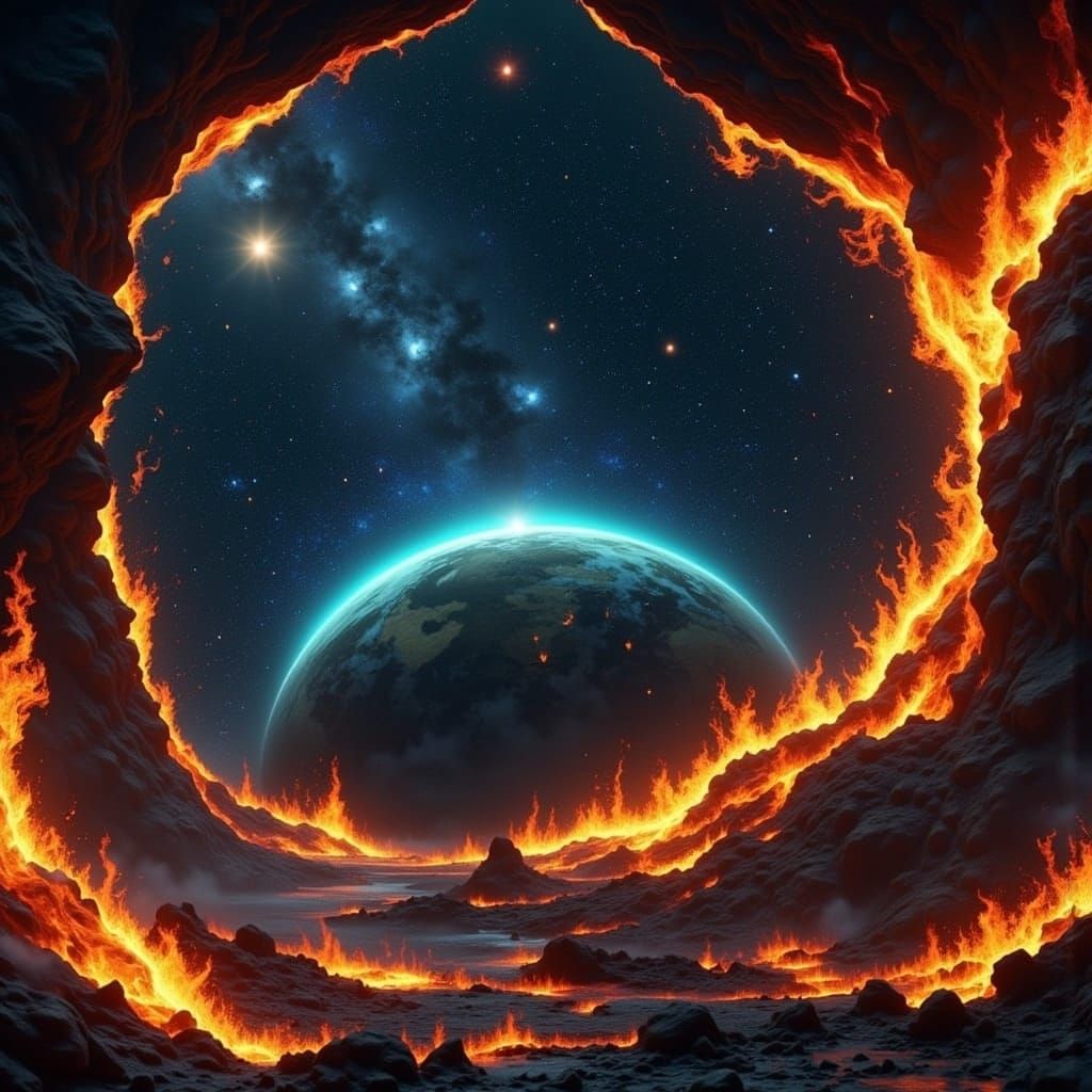 Cosmic Bonfire on a Rocky Coastline