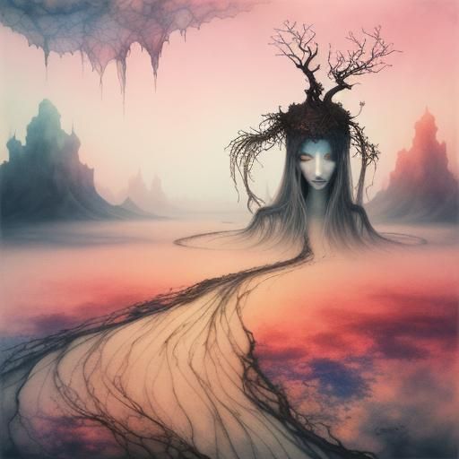 Surreal Male Figure's Search Within, Alcohol Ink