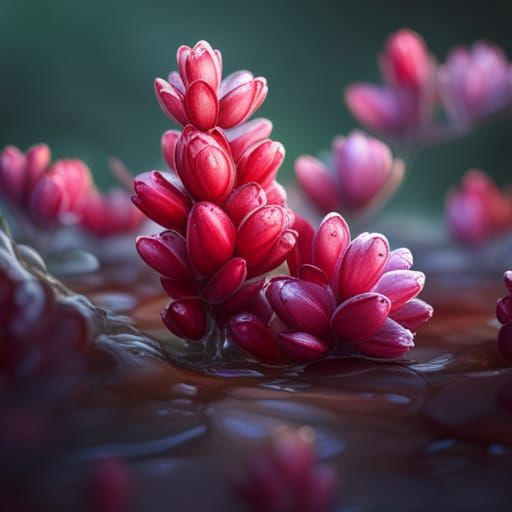 Bearberry Flowers and Melting Metal in Detailed Matte Painti...