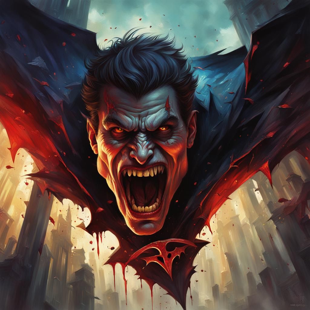 Dramatic Vampire Portrait in Hyperrealistic Splash Art