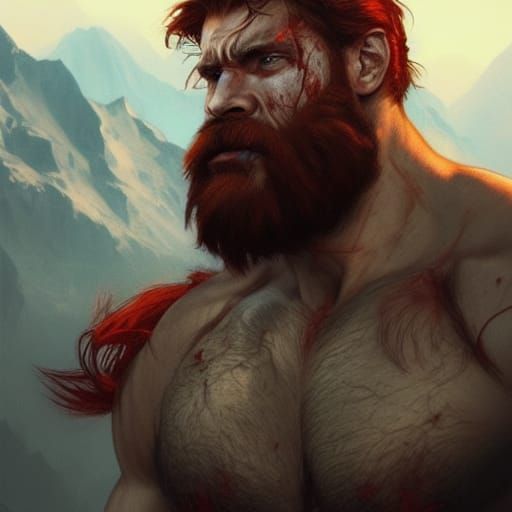 Fierce Barbarian Portrait in Hyperdetailed Digital Art
