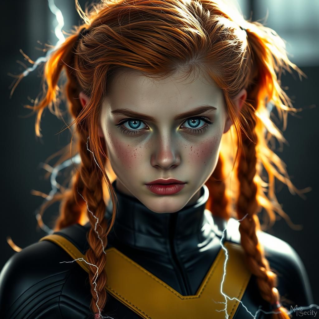 Electrified Girl in X-Men Suit: Photorealistic Mutant