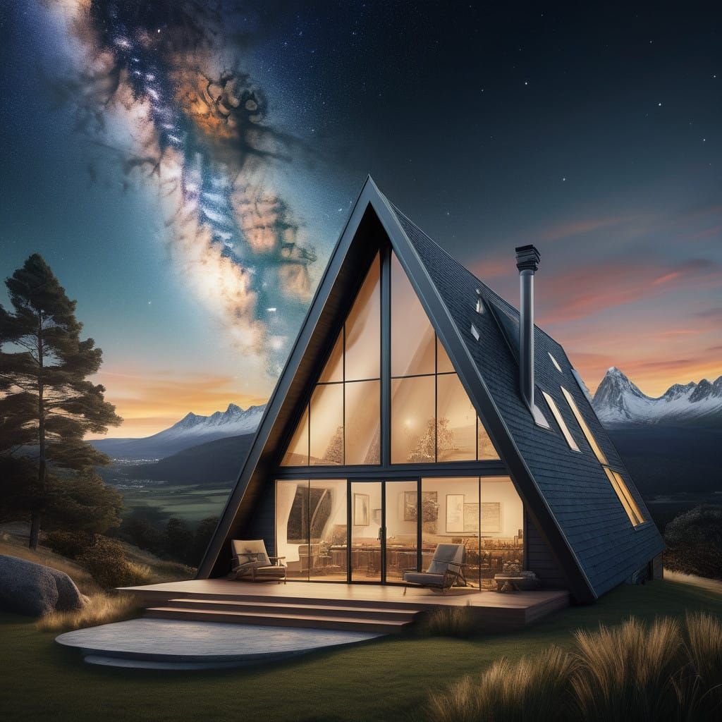 A-Frame House Reveals Golden Galaxy Inside