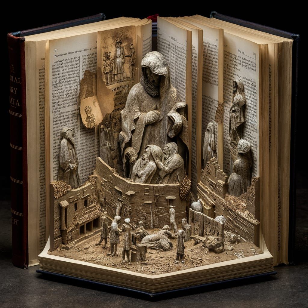 Black Death Diorama: Book Carving Art Depicts Plague