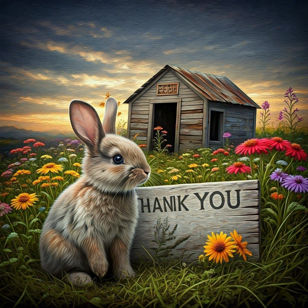 Rabbit Thank You Sign with Wildflowers