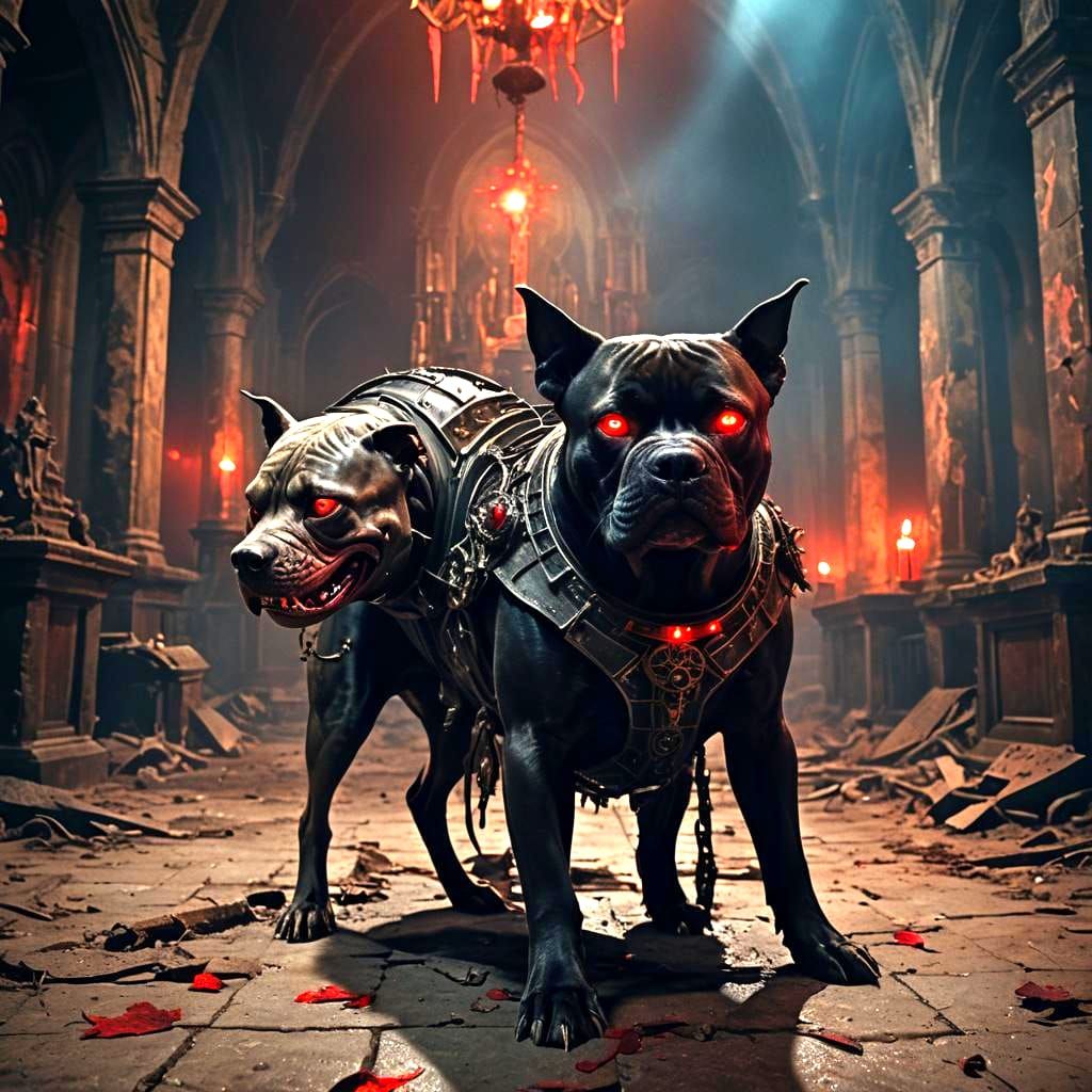 Terrifying Gamer and Pit Bull in Horror Style