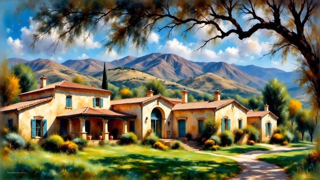 Tuscan Vineyard Estate in Desert Landscape