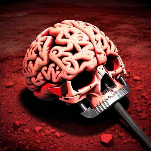 Hyperrealistic Shovel Carrying a Red Brain