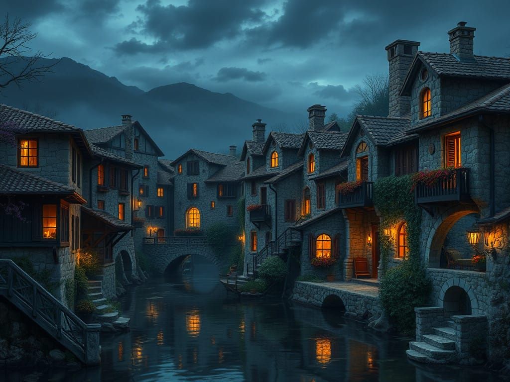 Tuscan Village at Midnight in Serene Splendor
