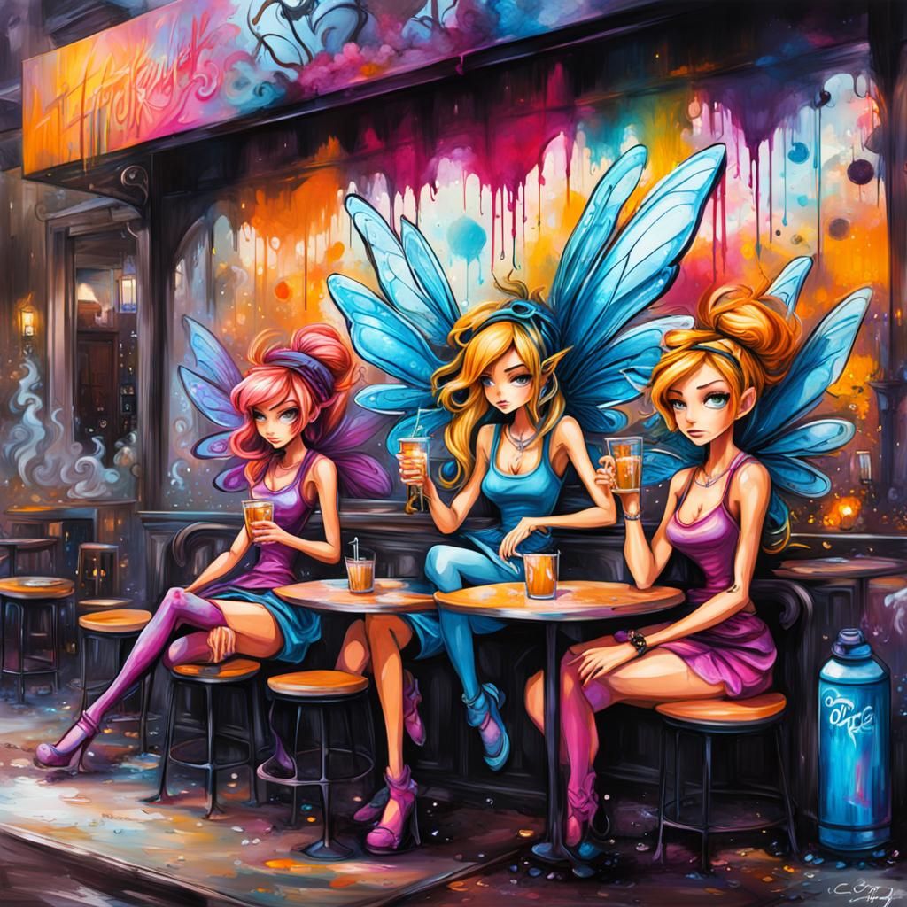 Winx Fairies in Cafe: Graffiti Art Style