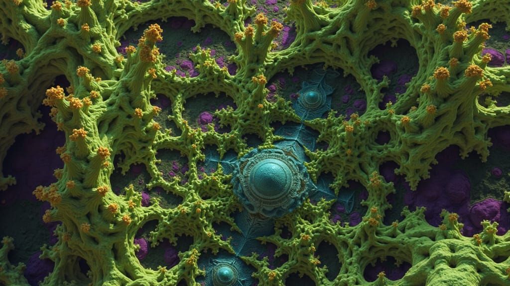 Surreal Fractal Landscape with Greeble Structures