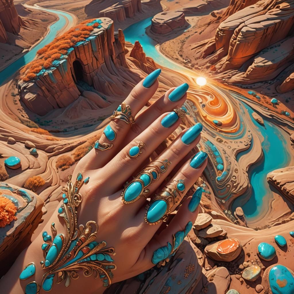 Desert Nail Art Fantasy Concept in Art Nouveau Style