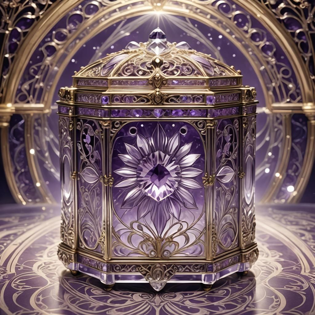 Ornate Crystal Box with Ivory Filigree in Art Nouveau Style