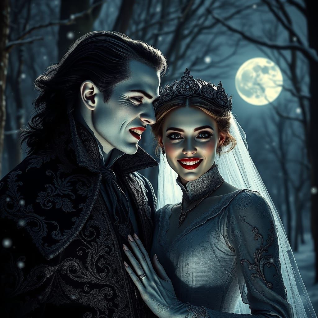 Celestial Vampires in Gothic Winter Forest